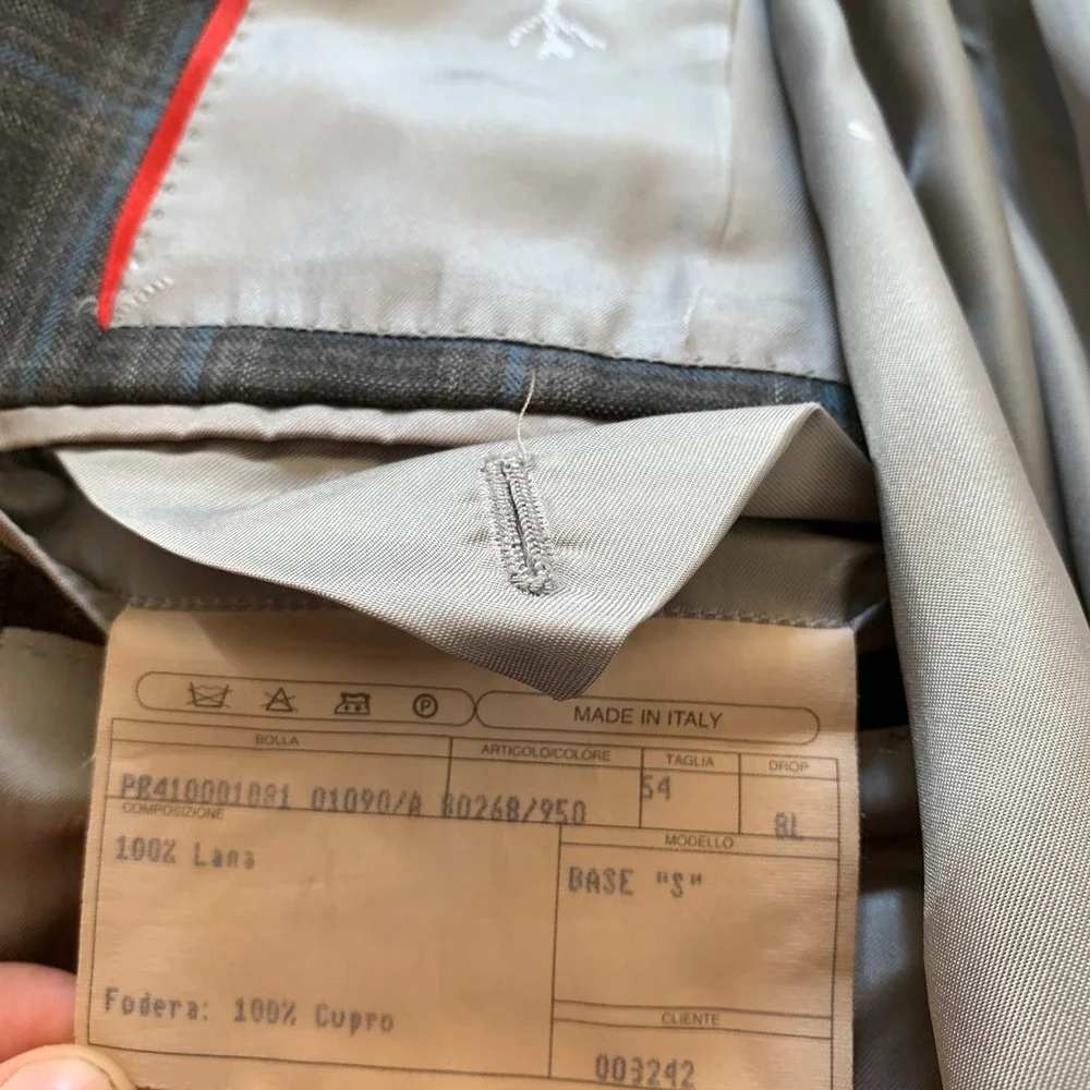 Isaia Napoli Mens Plaid Sport Coat Blazer Charcoal Gray Blue Wool Two Button